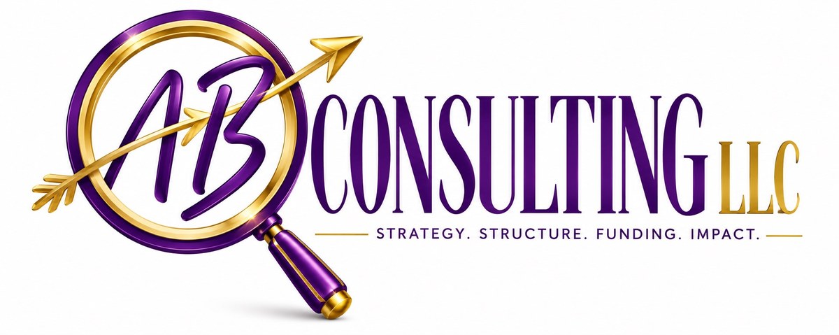 AB Consulting LLC logo: Strategy. Structure. Funding. Impact.